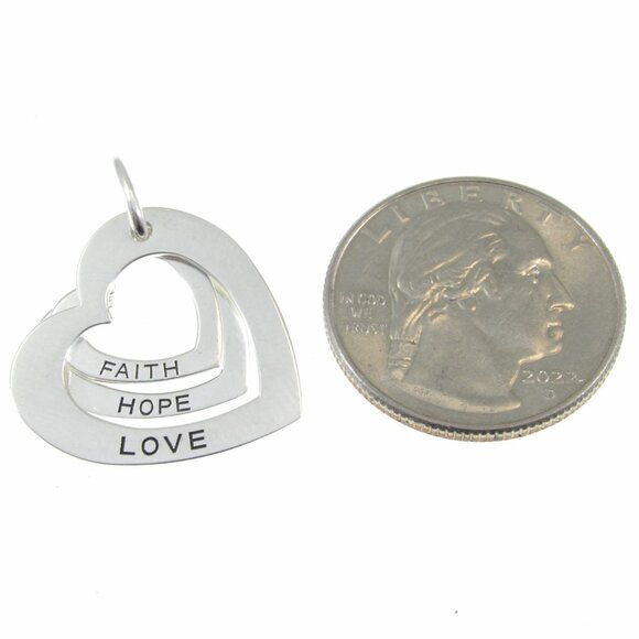 Solid 925 Sterling Silver Faith Love Hope Pendant, Heart Pendant, 3 Hearts Charm - Picture 6 of 11